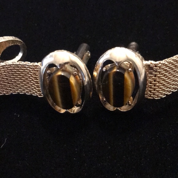 3/$15 ⭐️ Vtg cuff links wrap style gold tone brown agate stone cufflinks (B) - Picture 5 of 6